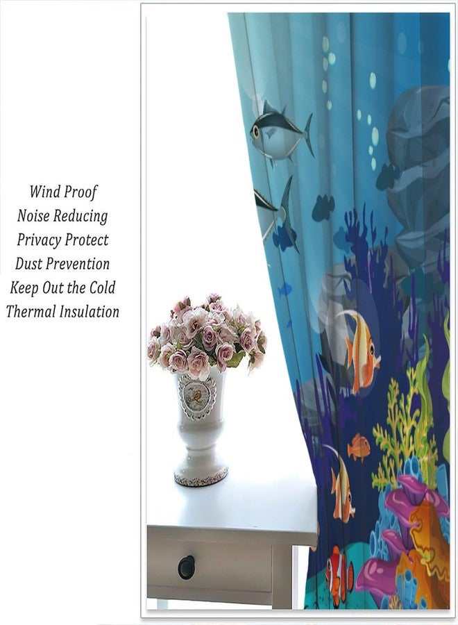 JADERYS Kids Curtains Cartoon Underwater Ocean Nature Cute Sea Animals Starfish Coral Kids Boys Girls Bedroom Living Room Bathroom Nursery Rod Pocket Decoration Window Drapes 2 Panels W21xL45in - Image 4